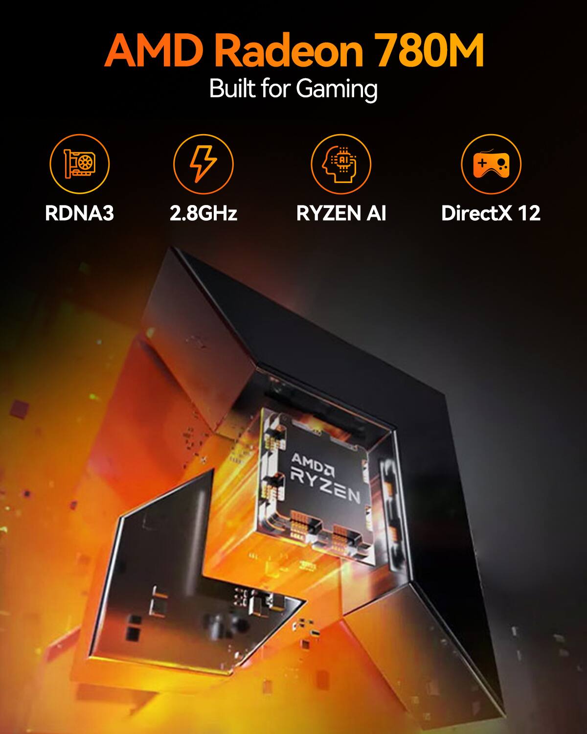 AMD Radeon 780M Built for Gaming RDNA3 2.8GHz RYZEN AI DirectX 12 AMD RYZEN