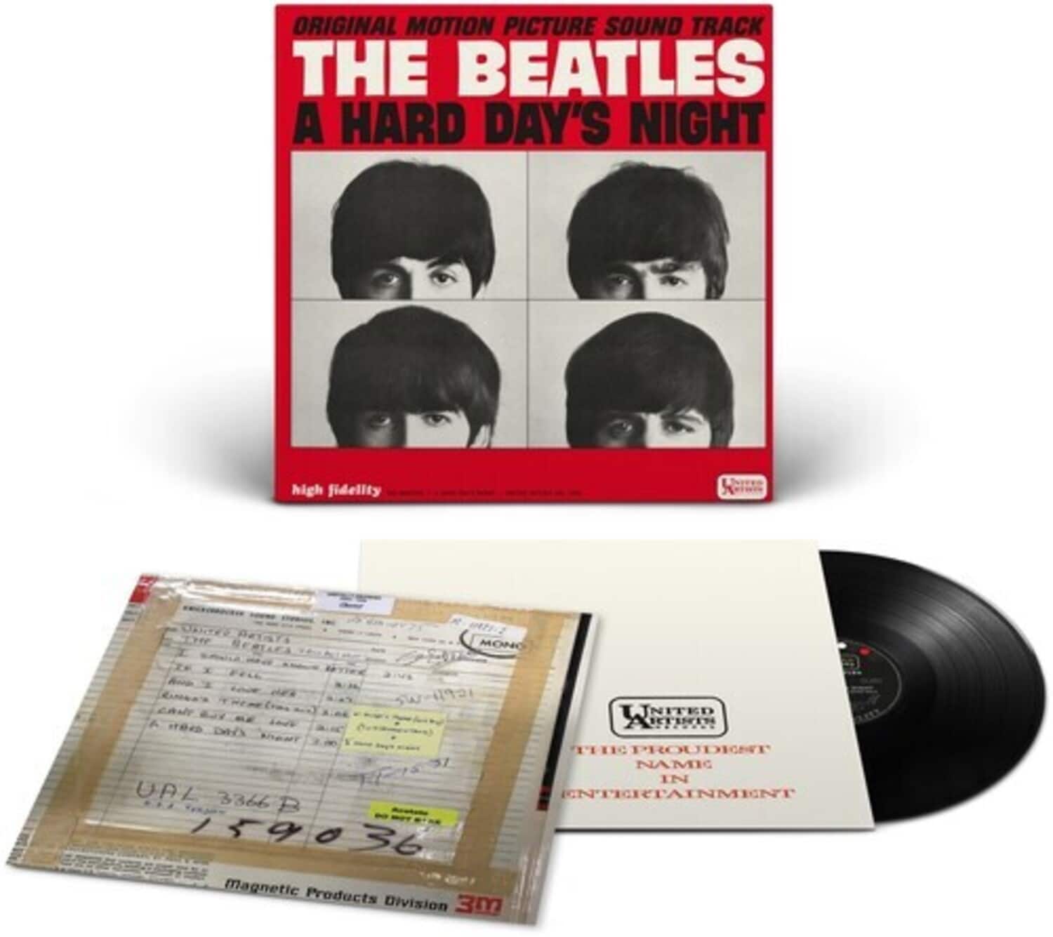 **Original Motion Picture Sound Track**

**THE BEATLES**

**A HARD DAY'S NIGHT**

**High Fidelity**

**MONO**

**2 X MTTEK W-4**

**Lha LA INITED**

**m ARTINI**

**THE PRODUCENT NAME IN UAZ 3366 ENTERTAINMENT**

**B 159036**

**9 0 36**

**Magnetic Products Division 3m**

---

**UAL 3366 B**

**159036**

**Magnetic Products Division 3m**

**United Artists**

**THE PRODUCENT NAME IN ENTERTAINMENT**