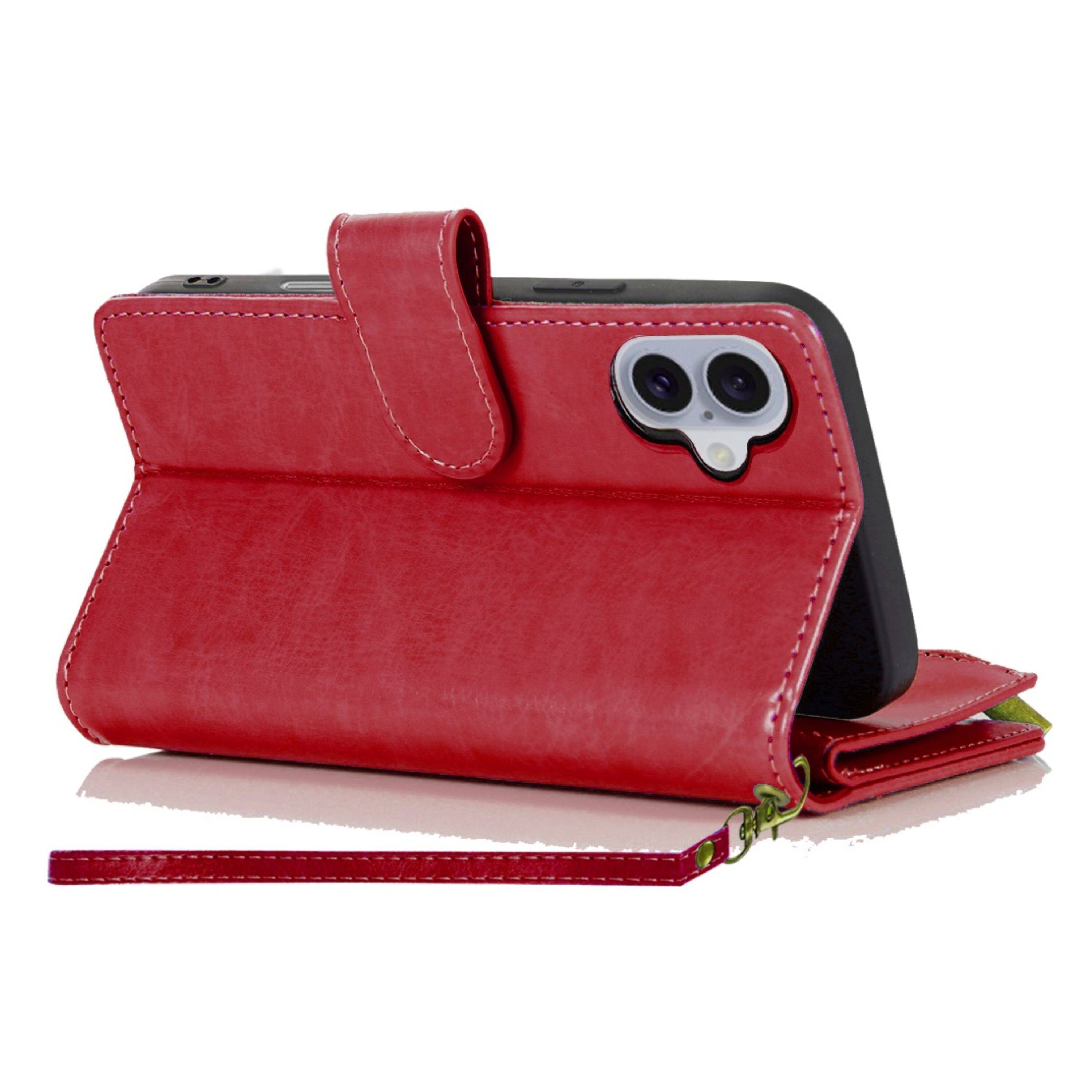 Left. Kitcheniva - PU Leather Phone Wallet Phone Case With Zipper Tempered Glass For iPhone 17 Red - Red.
