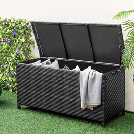 Gymax - Tightly-Woven Rattan Deck Box w/ Polyester Liner Universal Wheels & Gas Strut - Black