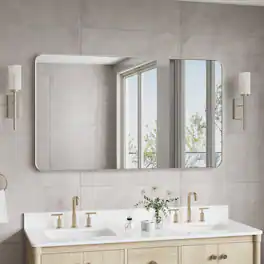 WELLFOR - 55 in. W x 32 in. H Rectangular Aluminum Framed Wall Bathroom Vanity Mirror Large Hanging Mirrors - Brushed Nickel