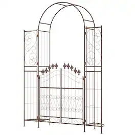 Outsunny - Garden Arbor, Garden Arch with Gate, Planter Shelves for Climbing Vines, Ceremony, Weddings - Brown