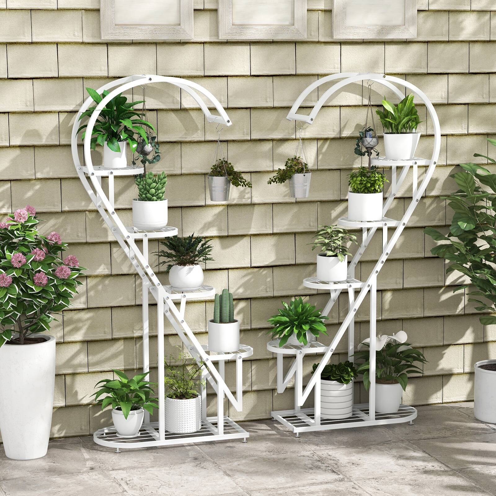 Alt View 1. Costway - Costway 5 Tier Metal Plant Stand Heart-shaped Shelf with Hanging Hook for Multiple Plants White - White.