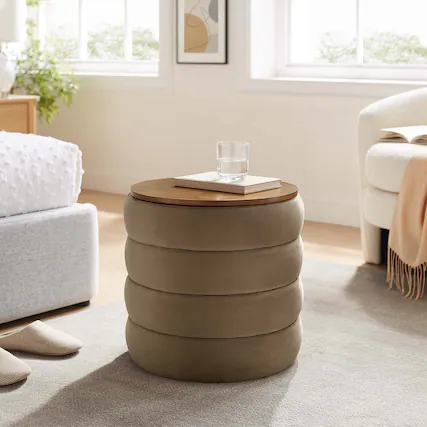Front. Modway - Mezzo Round Performance Velvet Storage Ottoman by Modway - Taupe.