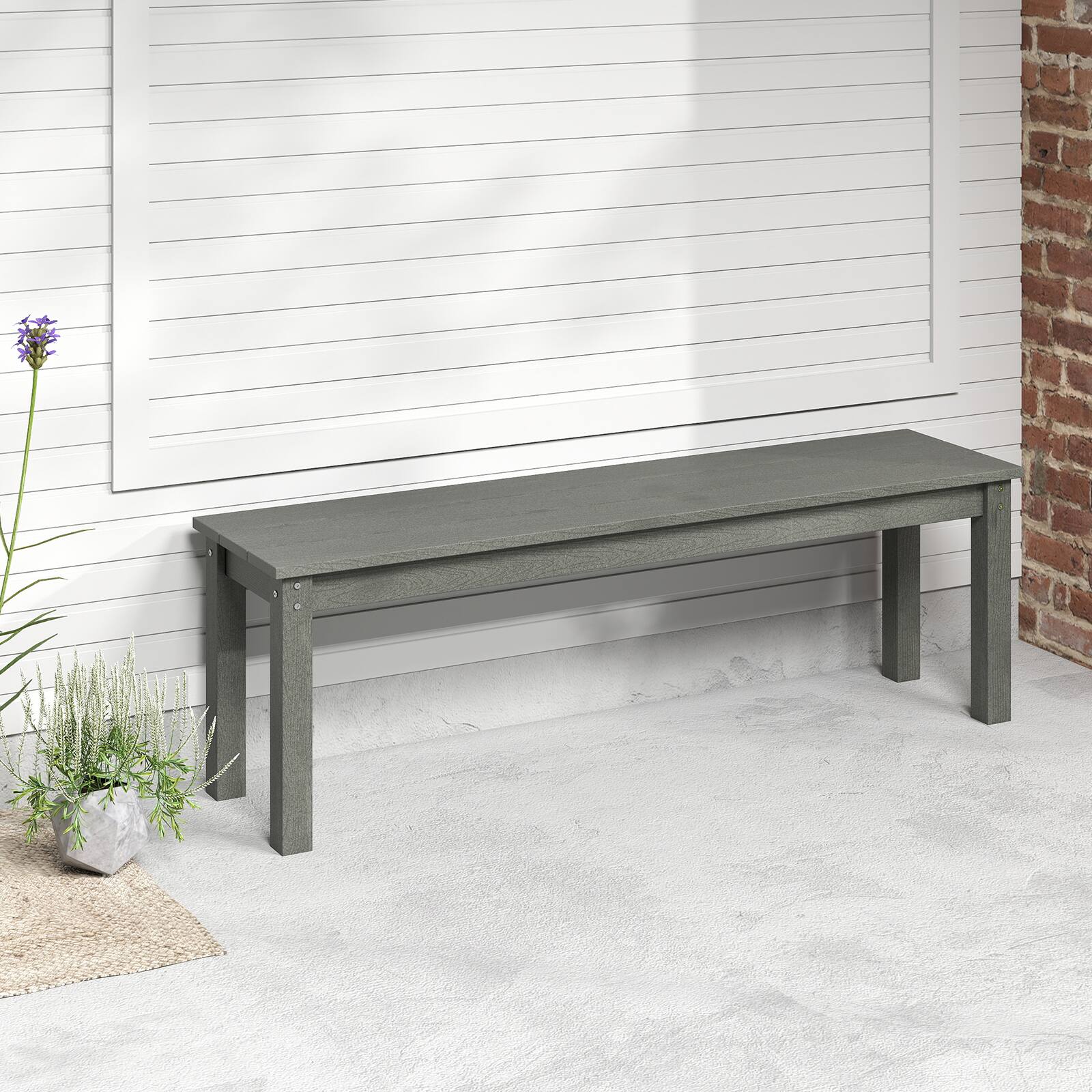 Front. Gymax - Gymax 55'' HDPE Outdoor Bench for 2-3 People Weatherproof Backless Patio Garden Bench Gray - Gray.