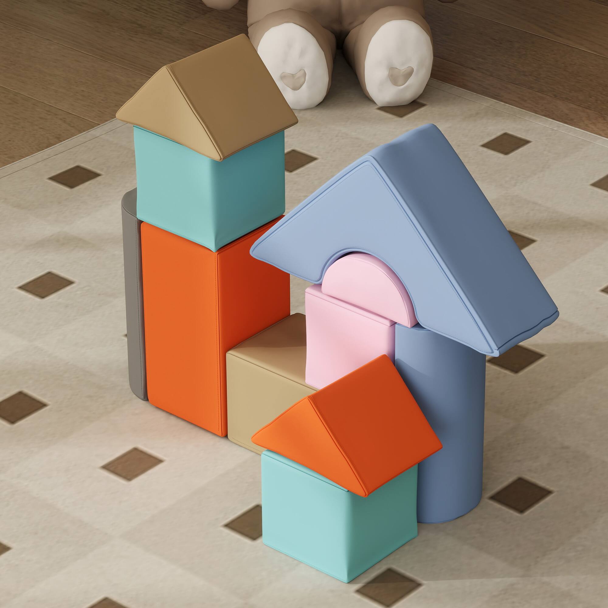 Alt View 5. Qaba - Soft Play Set, 11 Piece Foam Blocks, Toddlers 6-72 Months, Foam Climbing Blocks, Child Development & Color Coordination.