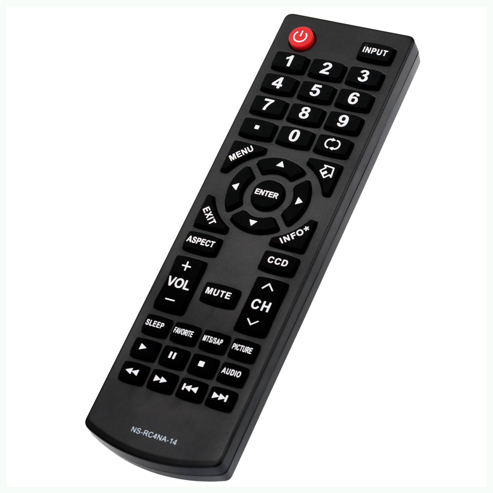 INPUT 1 2 3 4 5 6 7 8 9 0 MENU ENTER EXIT ASPECT INFO* + CCD VOL - MUTE CH SLEEP FAVORITE MTS/SAP PICTURE " AUDIO K4 D NS-RC4NA-14