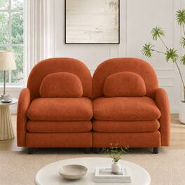 Anysun - Teddy Fabric Cloud-Like Loveseat Sofa: Curved Back, Armrest, Lumbar Pillows, Modular 2-Seater, Double-Layer Cushion - Orange