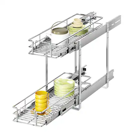 Front. LOVMOR - 2 Tier Individual Pull Out Cabinet Organizer 5½in W x 21½in D Slide Out Kitchen Cabinet Storage Sliding Shelves - Silver.