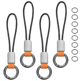 Unique Bargains - 4pcs Car Keychain Finger Ring, Leather Keyring Short Zinc Alloy Lanyard with Metal Ring Key Fob for Keys Bag - Orange