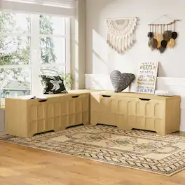 Ropilly - L Shaped Storage Bench Padded Shoe Bench Kitchen Corner Stool Toy Box Reading Nook Seat Wood White and Natural - White/Natural