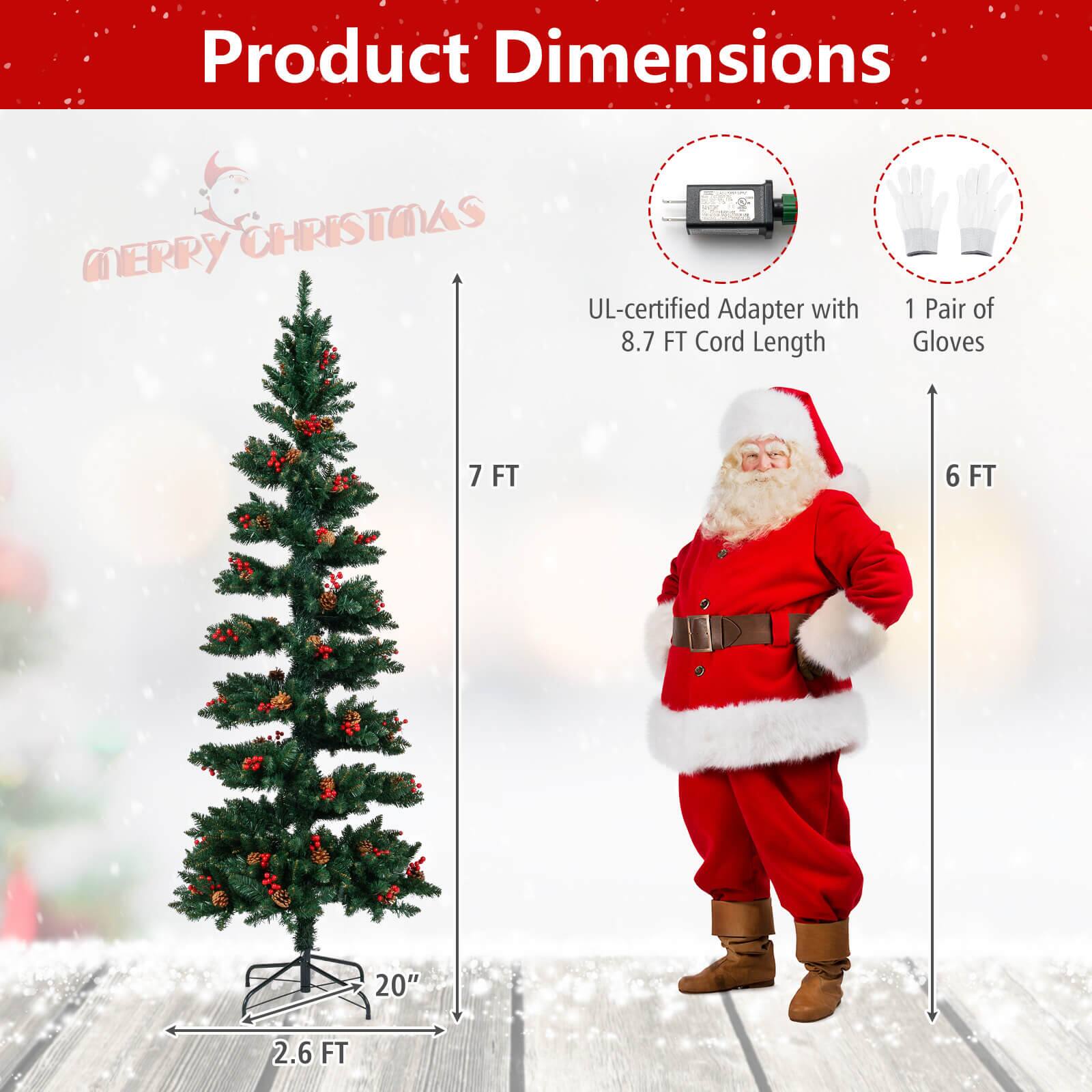 Product Dimensions  
MERRY CHRISTMAS  

- UL-certified Adapter with 8.7 FT Cord Length  
- 1 Pair of Gloves  
- 7 FT  
- 6 FT  
- 20"  
- 2.6 FT