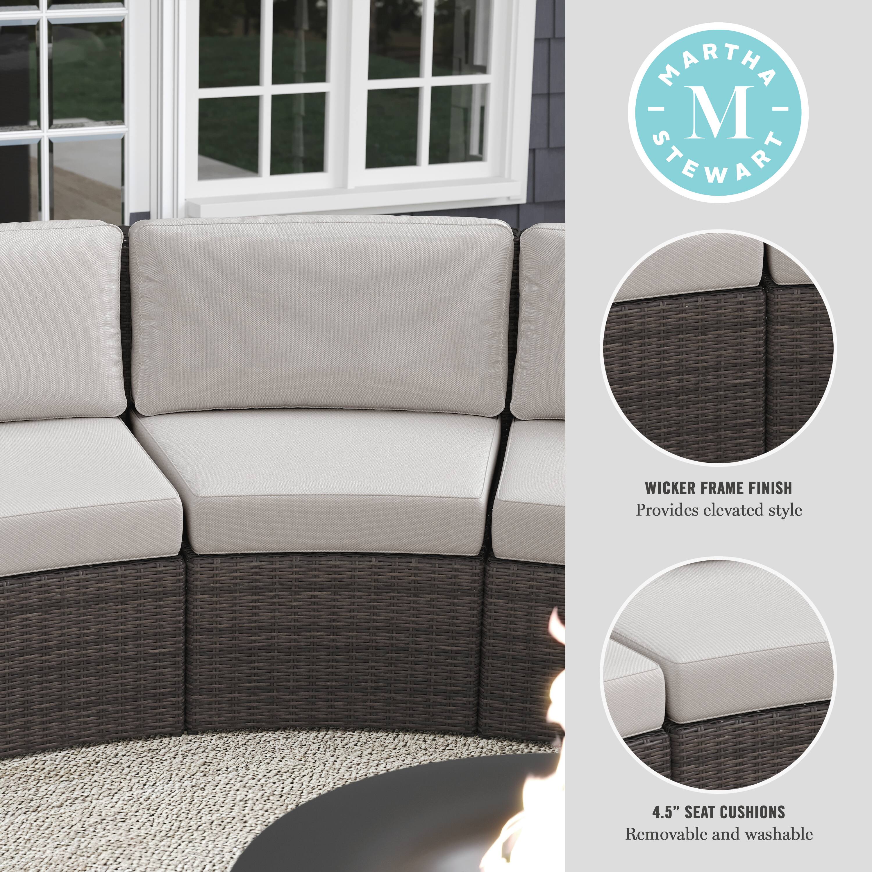 MARTHA STEWART WICKER FRAME FINISH Provides elevated style 4.5" SEAT CUSHIONS Removable and washable