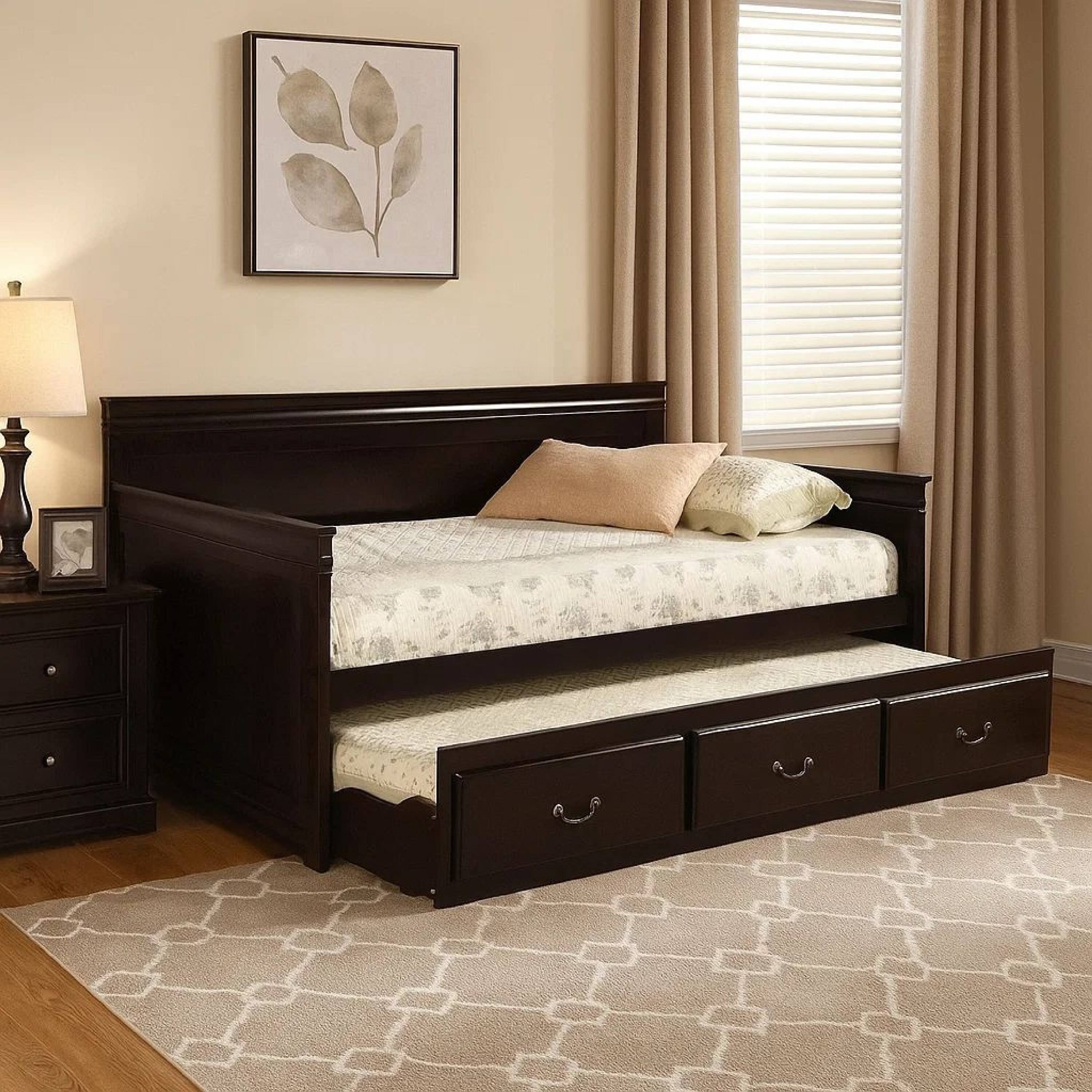 Alt View 6. Manhattan Lane - Traditional Style Wooden Daybed with Trundle, Brown - Brown.