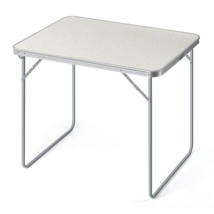 Front. Oumilen - Aluminum Frame Folding Table with Carry Handle, White - White.