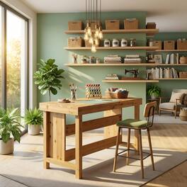 Tribesigns - Craft Art Table with Storage and Seating, Solid Wood - Natural