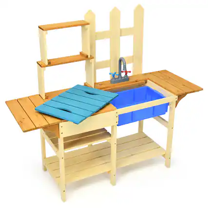 Front. Gymax - Gymax Wooden Kids Pretend Kitchen Play Set Outdoor Cooking Toy Gift Toddler Child - Mix Brown.