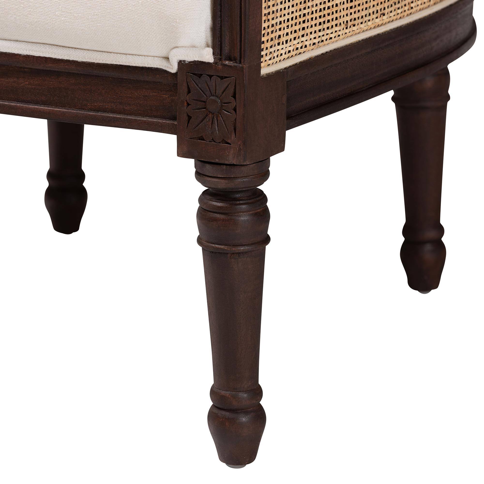 Alt View 2. bali & pari - Ornella Traditional French Fabric and Dark Finished Wood Accent Chair - Beige/Dark Brown.