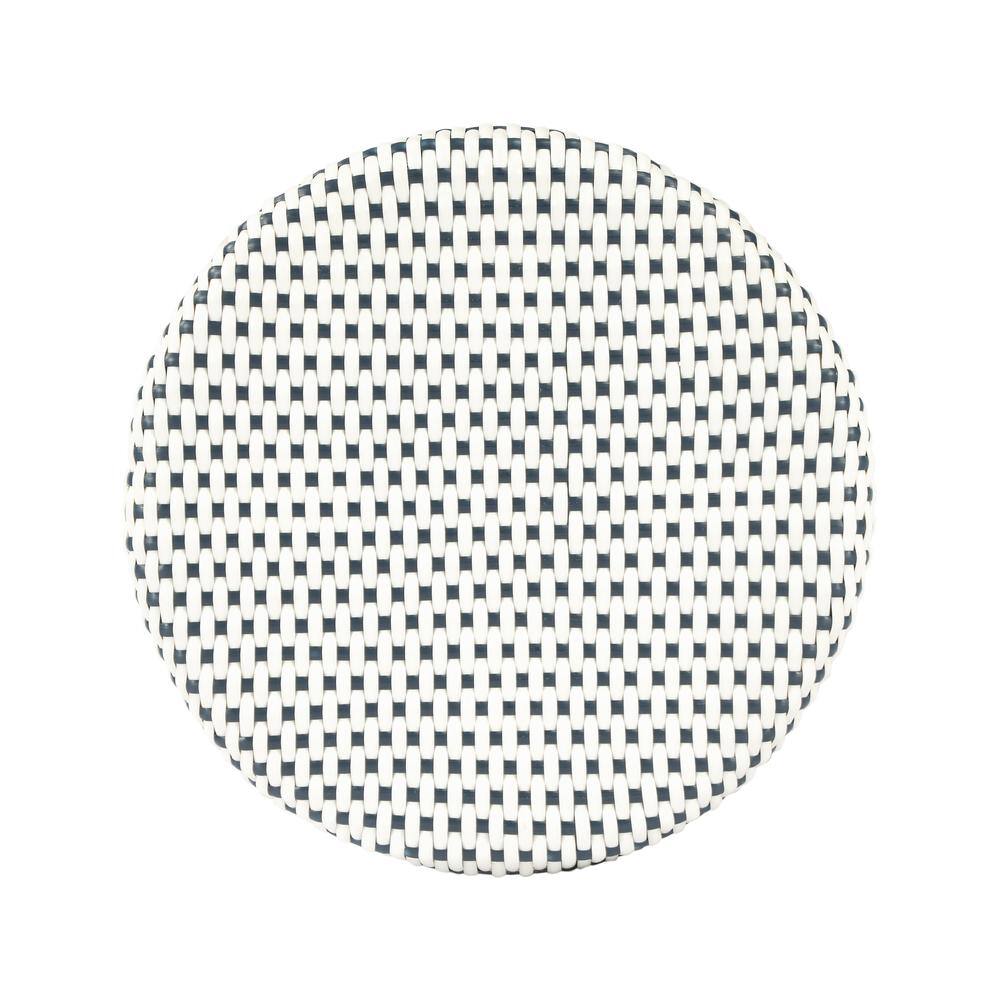 Back. Butler Specialty - Tobias Rattan Round 24" Counter Stool - White And Navy Dot.