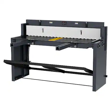 Front. VEVOR - Foot Stomp Sheet Metal Shear, 52 in Width Manual Floor Shear, with Soild Steel Frame, Adjustable Blade Gap - Gray.