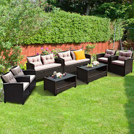 Front. Gymax - Gymax 8pcs Outdoor Rattan Sectional Sofa Set w/Cushion Armrest Patio - as pic.