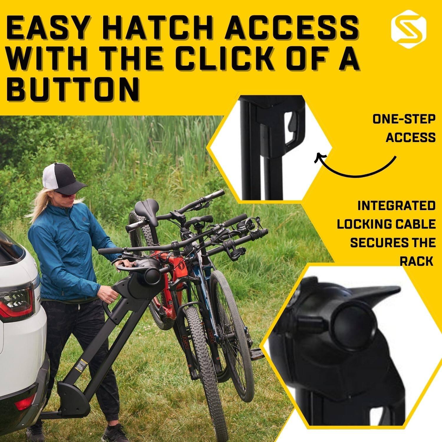 EASY HATCH ACCESS WITH THE CLICK OF A BUTTON

ONE-STEP ACCESS

INTEGRATED LOCKING CABLE SECURES THE RACK