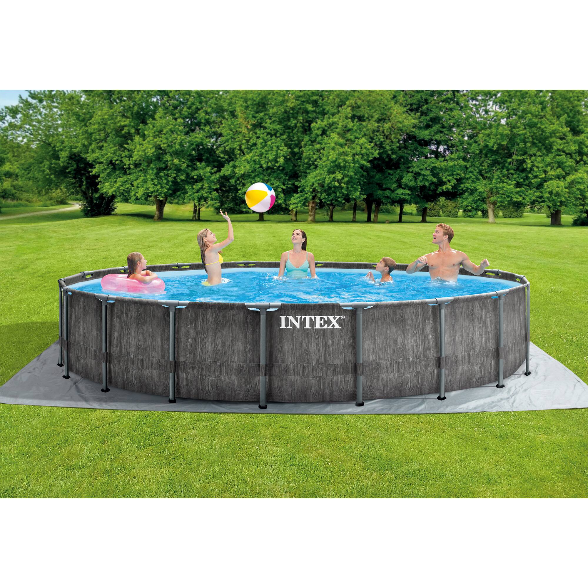 Alt View 14. Intex - Greywood Prism 18ft x 48in Frame Above Ground Swimming Pool Set with Pump - Gray.