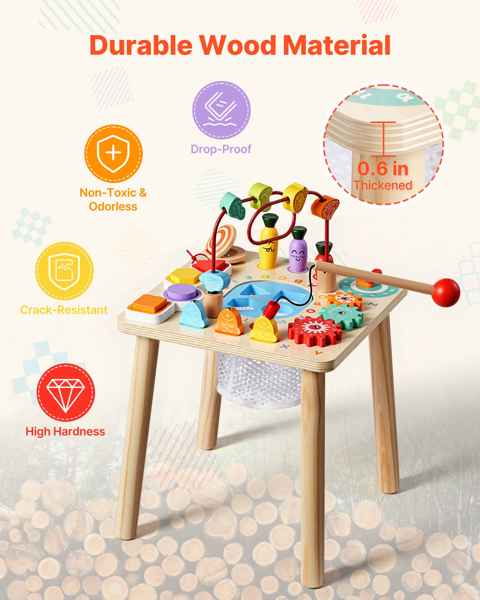 Durable Wood Material

- Non-Toxic & Odorless
- Drop-Proof
- 0.6 in Thickened
- Crack-Resistant
- High Hardness