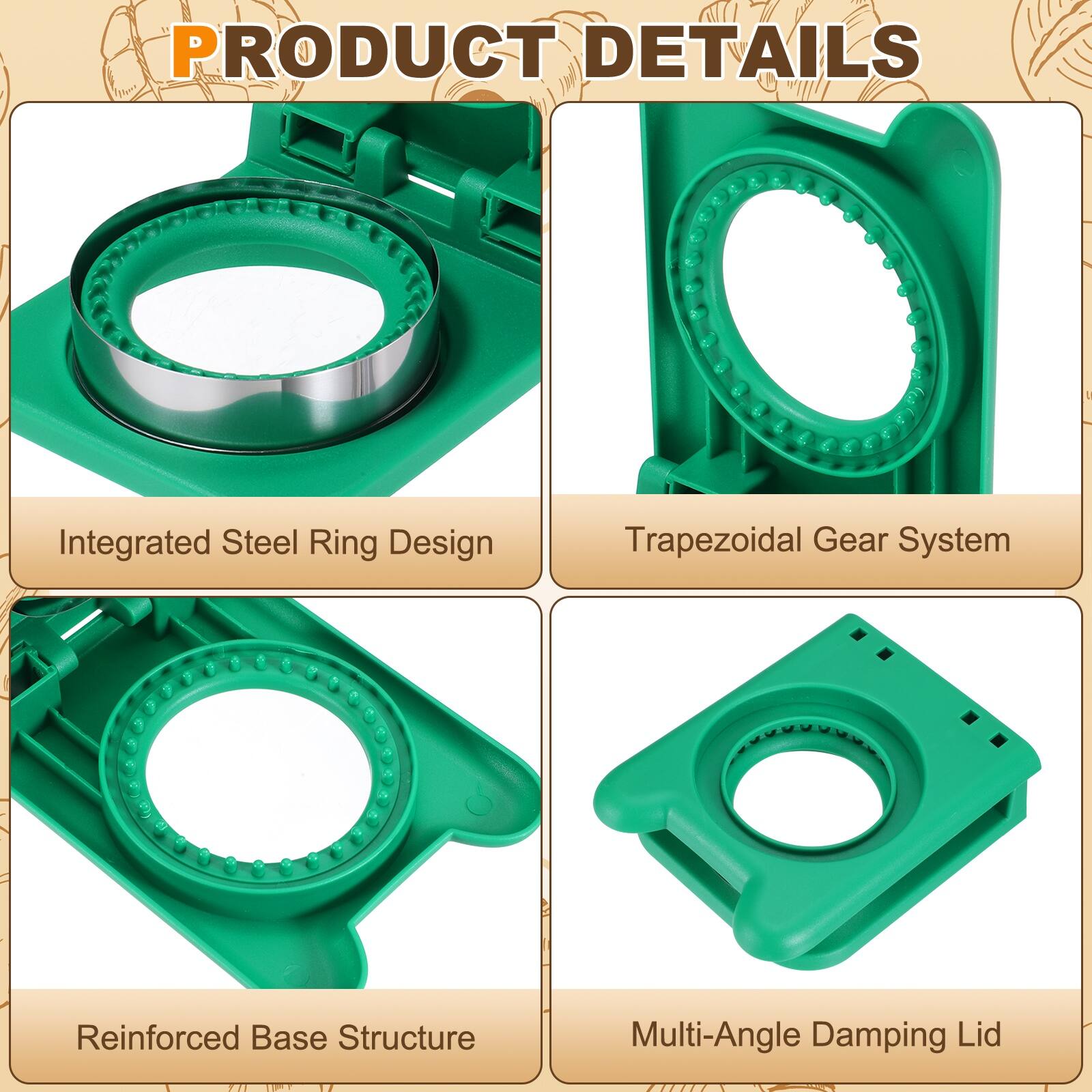 PRODUCT DETAILS

- Integrated Steel Ring Design
- Trapezoidal Gear System
- Reinforced Base Structure
- Multi-Angle Damping Lid