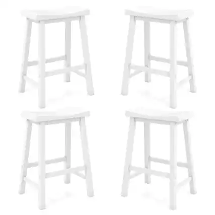 Front. Gymax - Gymax Set Of 4 Saddle Bar Stools Counter Height Dining Chairs w/ Wooden Legs White - White.