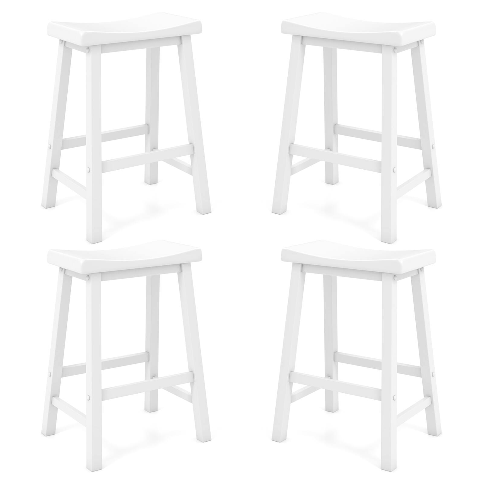 Front. Gymax - Gymax Set Of 4 Saddle Bar Stools Counter Height Dining Chairs w/ Wooden Legs White - White.