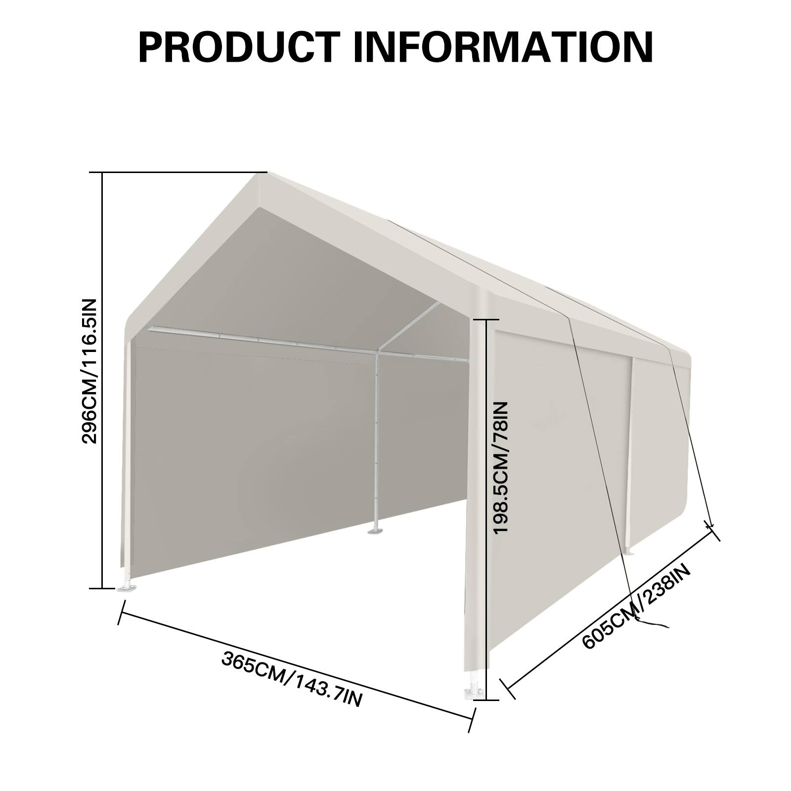 PRODUCT INFORMATION

- 296CM/116.5IN
- 365CM/143.7IN
- 198.5CM/78IN
- 605CM/238IN
- 365CM/143.7IN