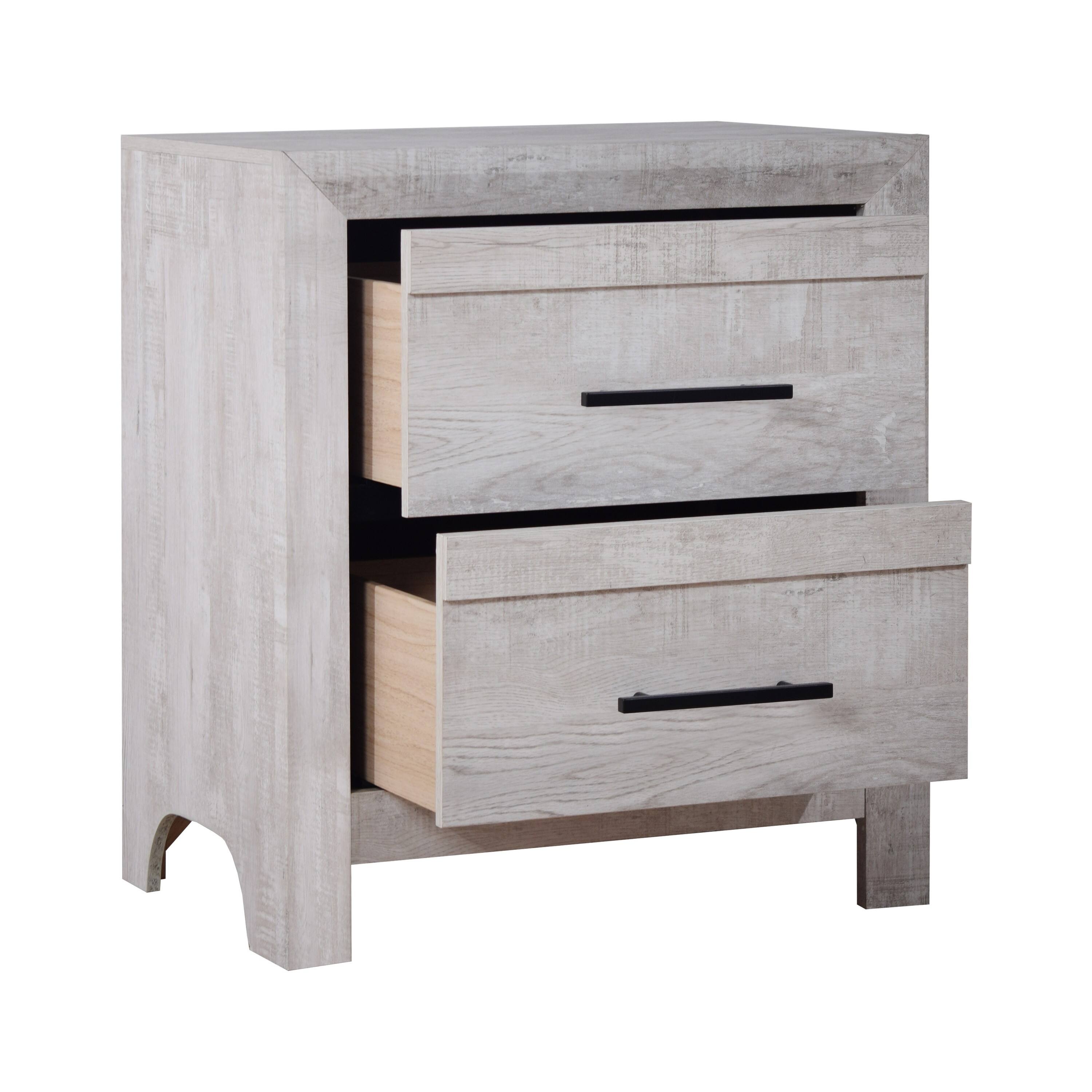 Left. Manhattan Lane - Bisca Nightstand, 2 Drawers,  Handles, Light  Wood, 27 Inch - Gray, Black.