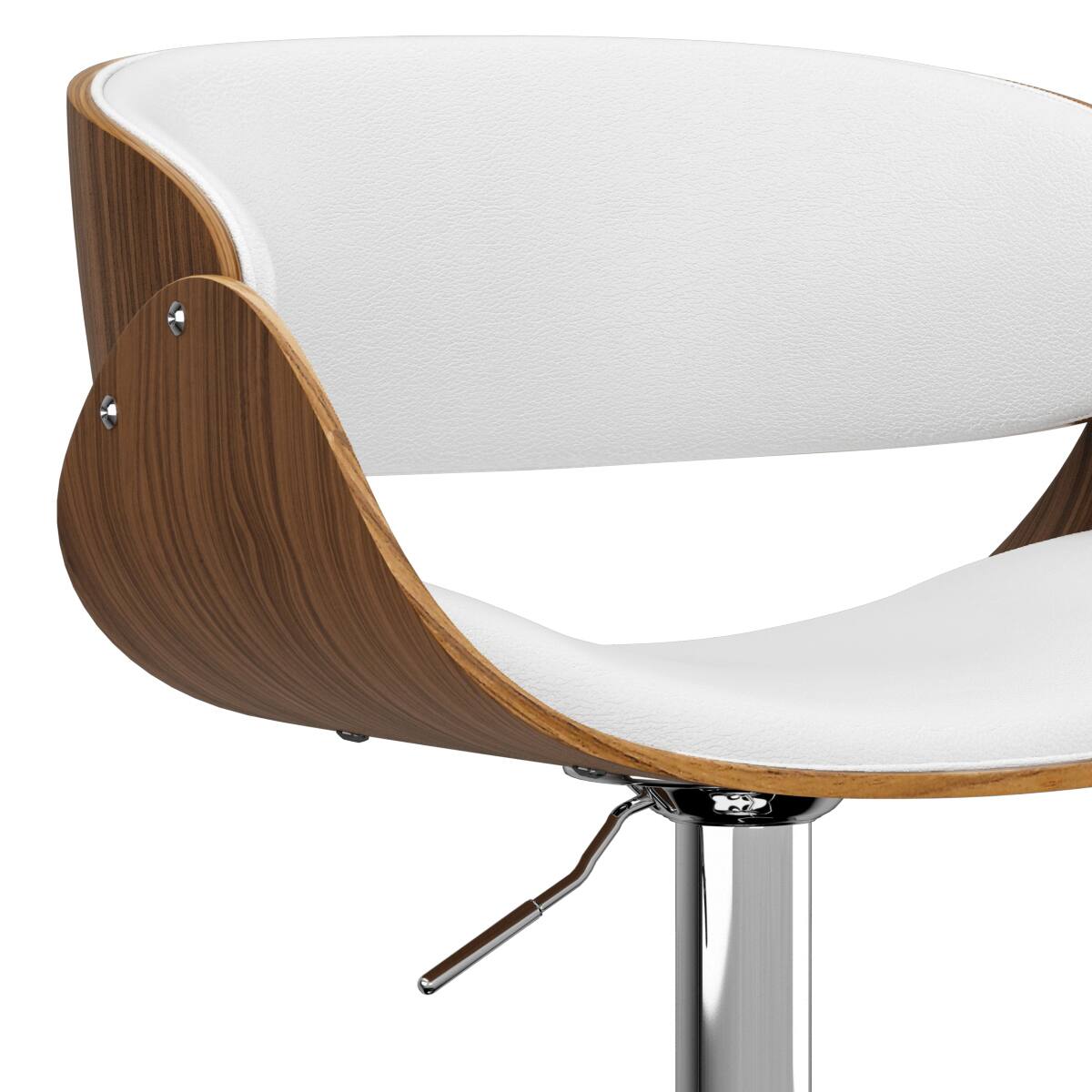 Back. Simpli Home - Amery Mid Century Modern 34 inch Adjustable Swivel Bar Stool in White Vegan Faux Leather - White.