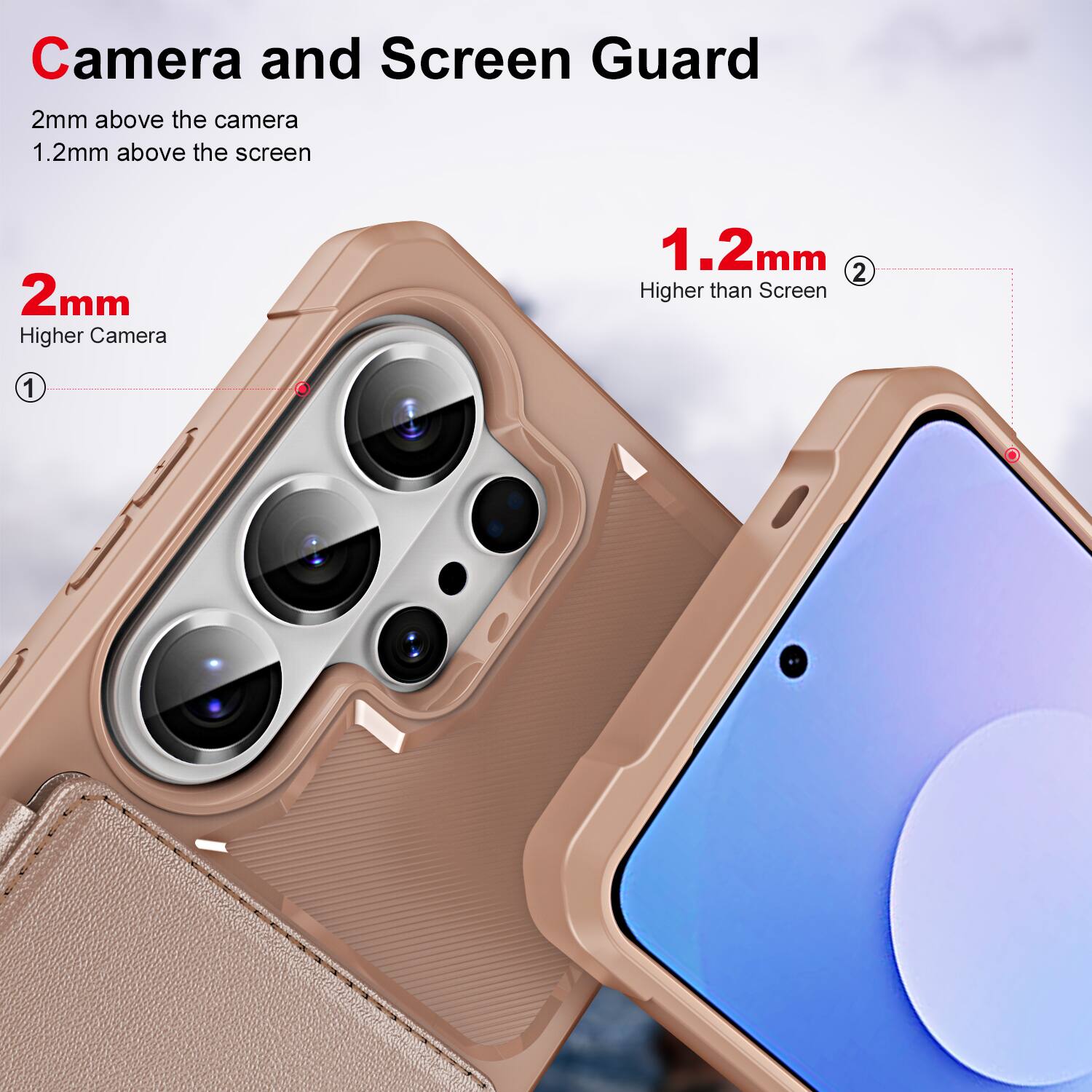 Camera and Screen Guard

2mm above the camera  
1.2mm above the screen

2mm  
Higher Camera

1.2mm  
Higher than Screen