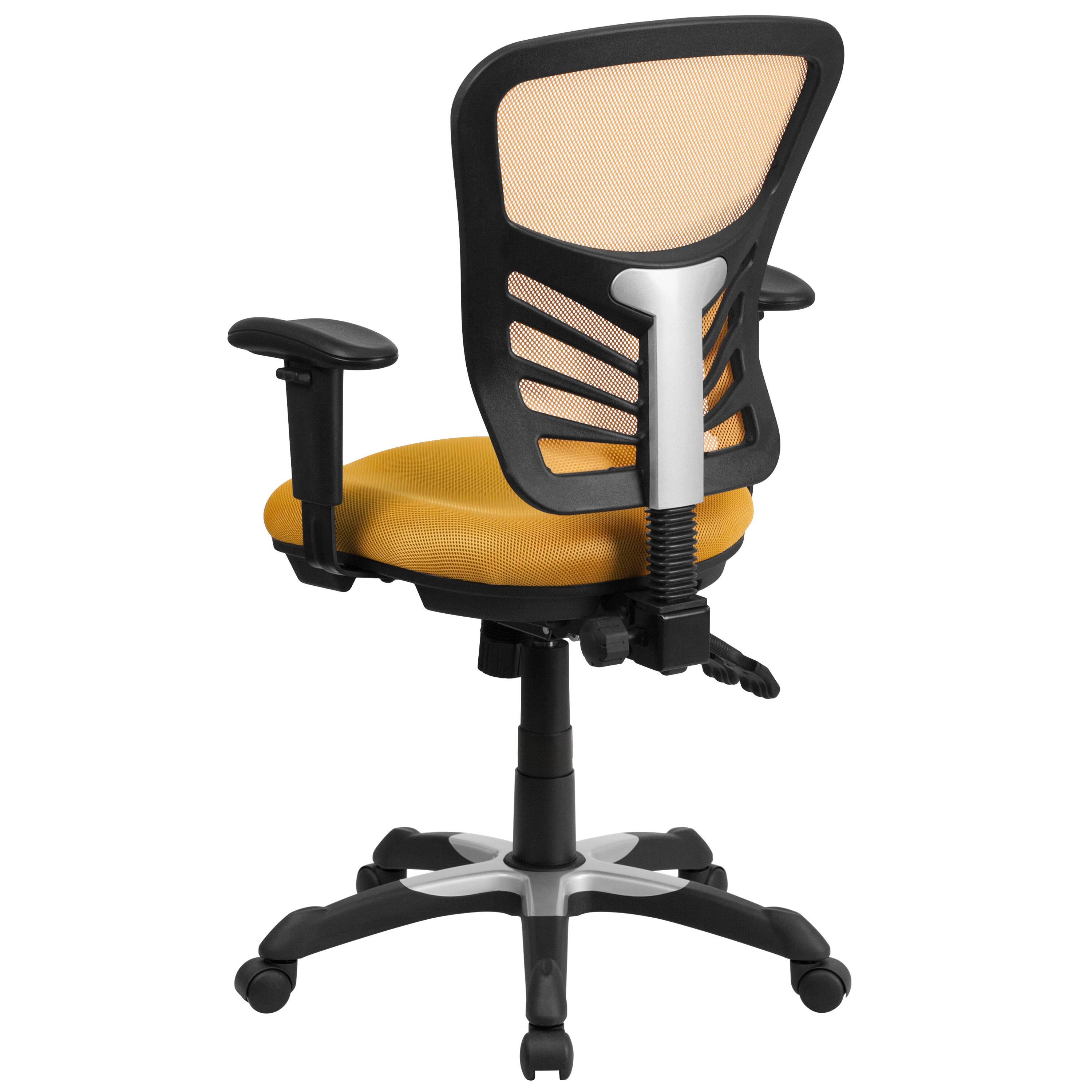 Alt View 5. Emma + Oliver - Mid-Back Mesh Triple Paddle Swivel Ergonomic Office Chair with Adjustable Arms - Yellow-Orange/Black Frame.
