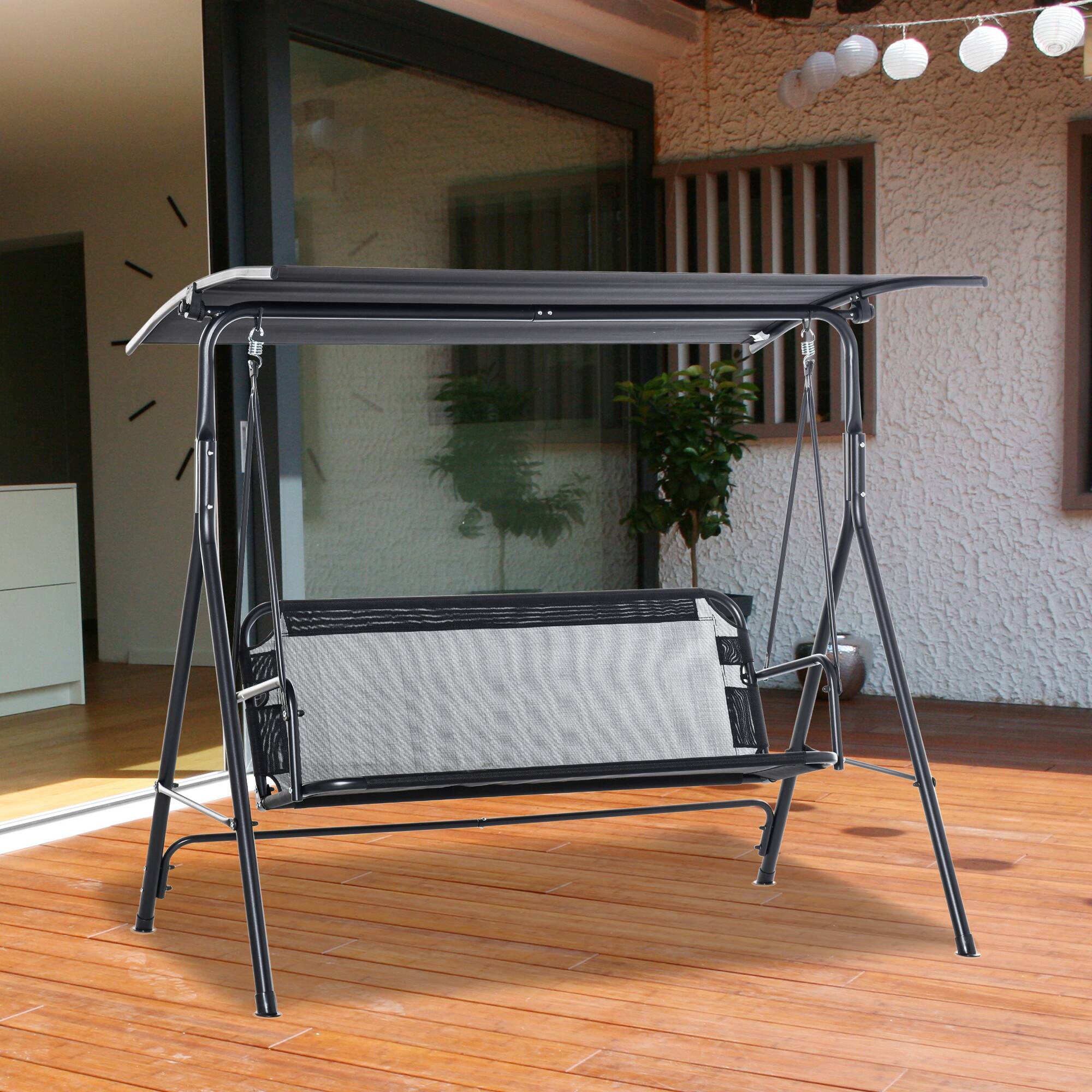 Alt View 1. Outsunny - Patio Swing Chair, Outdoor Adjustable Canopy Porch Swing with Armrests - Black.