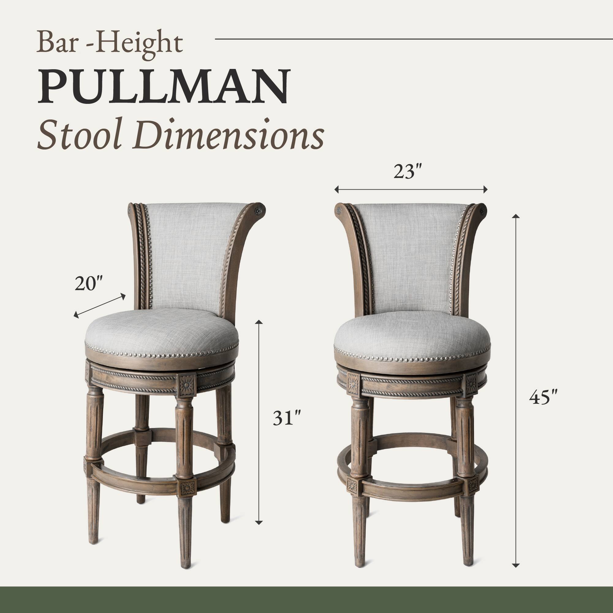 Bar-Height PULLMAN Stool Dimensions: 23" x 20" x 31" x 45"