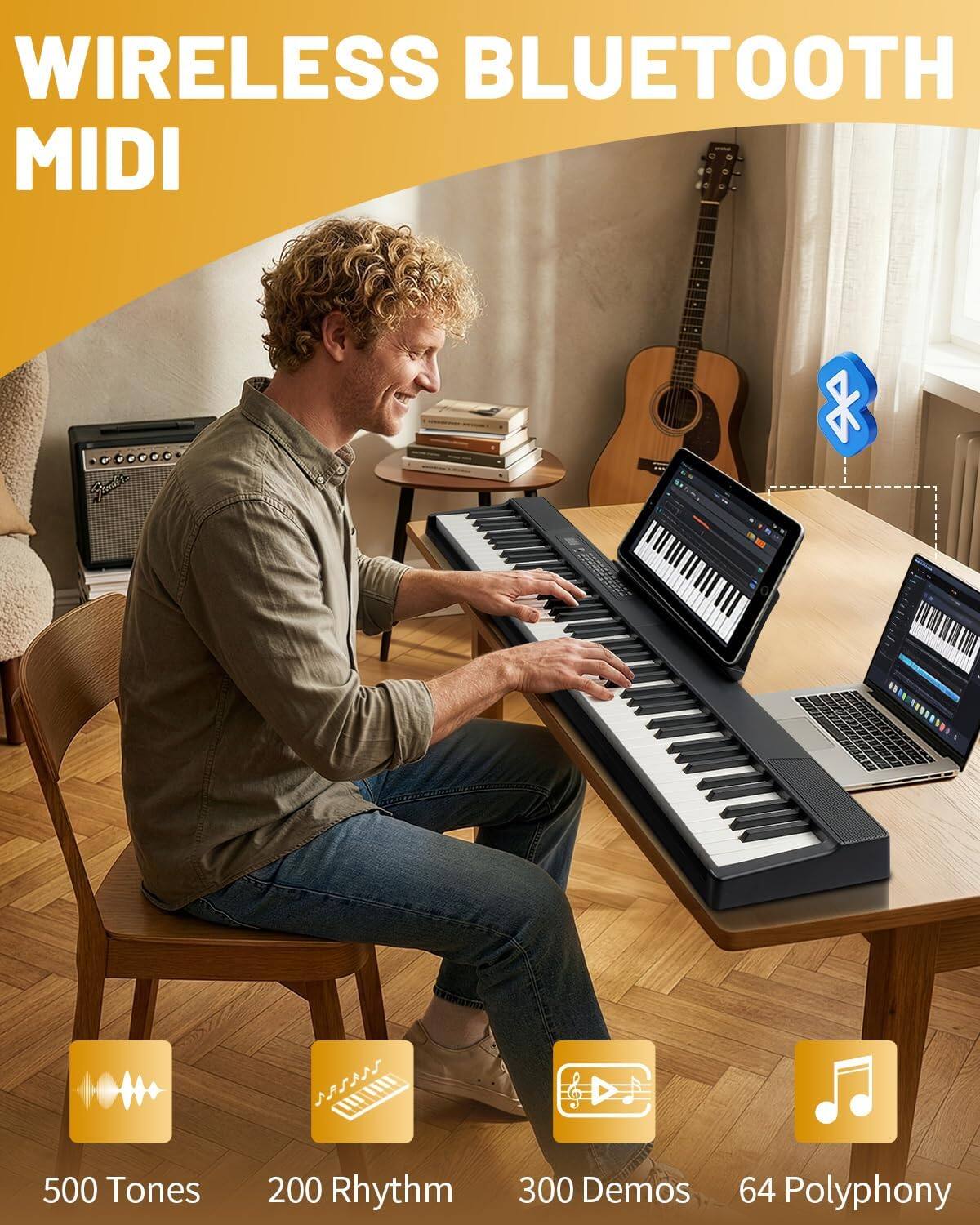 WIRELESS BLUETOOTH MIDI

- 500 Tones
- 200 Rhythm
- 300 Demos
- 64 Polyphony
