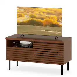 Costway - Mid Century Fluted TV Stand for 40" TV Console Table with Open Compartment - Walnut