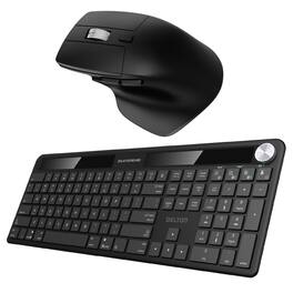 Delton - Solar Wireless Keyboard with Bluetooth Connectivity and Ergonomic 2.4G Wireless Mouse - Black
