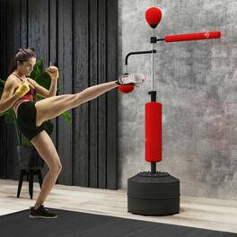 Resenkos - 4-in-1 Boxing Stand with 2 Speed Balls, Relax Bar and PU Punching Bag - Red