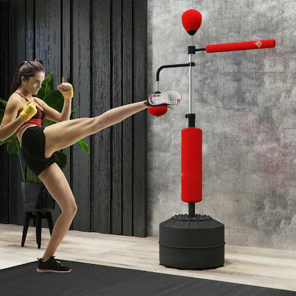 Front. Resenkos - 4-in-1 Boxing Stand with 2 Speed Balls, Relax Bar and PU Punching Bag - Red - Red.