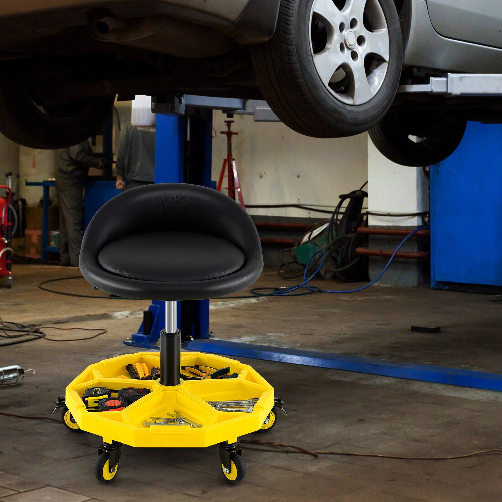 Alt View 3. Gymax - Gymax Rolling Garage Stool 20''-25'' Height Adjustable Rolling Mechanic Stool for Garage - Yellow, Black.