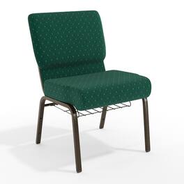 Emma + Oliver - 21"W Church/Reception Guest Chair with Communion Cup Book Rack - Hunter Green Dot Patterned Fabric/Gold Vein Frame