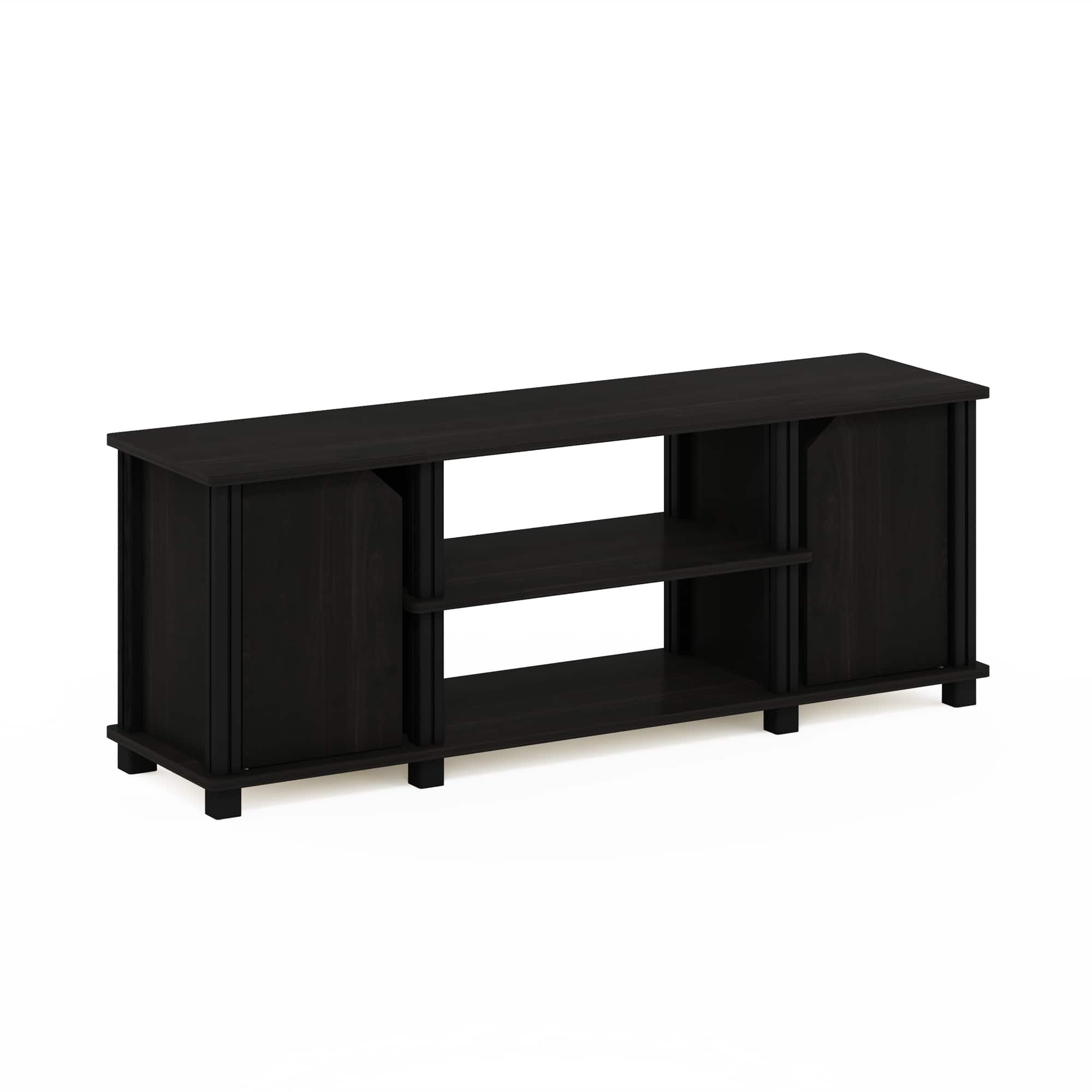 Furinno - Simplistic TV Stand with Shelves and Storage - Espresso/Black