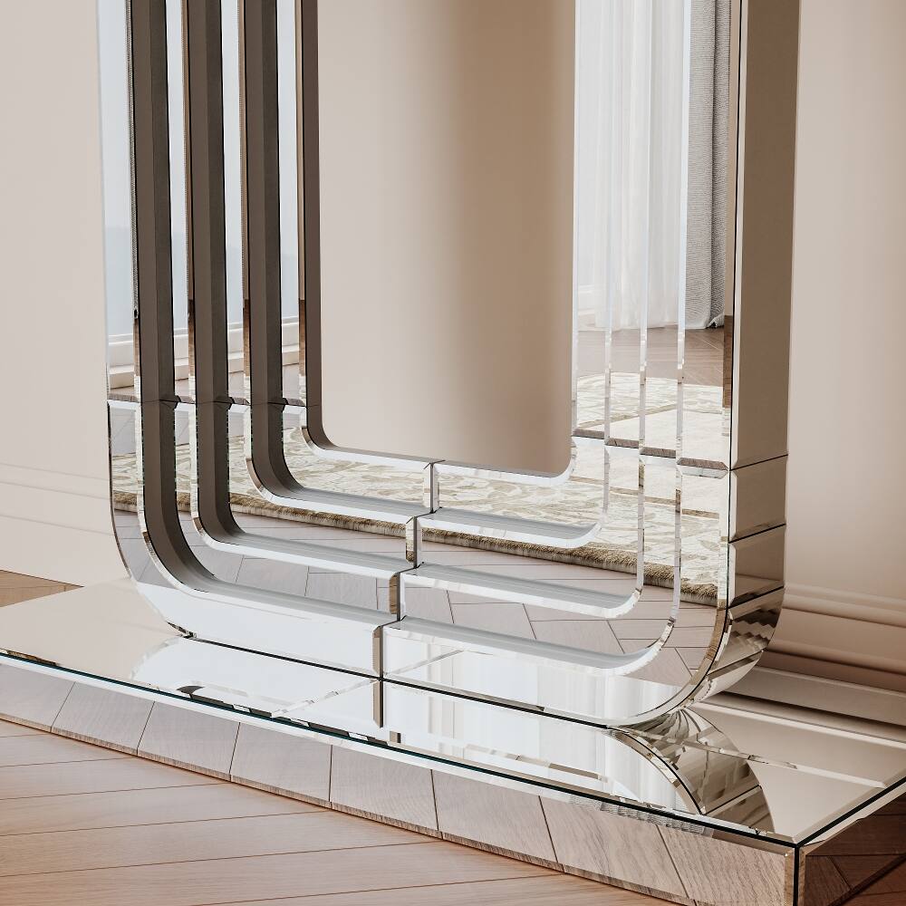 Alt View 4. Loheer - Loheer Mirrored Console Table Silver Finish 47 Inch - Silver.