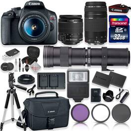 Bundle - Canon - EOS Rebel T7 Digital SLR Camera with 18-55mm EF-S f/3.5-5.6 IS II Lens & EF 75-300mm f/4-5.6 III Lens + 420-800mm - Black