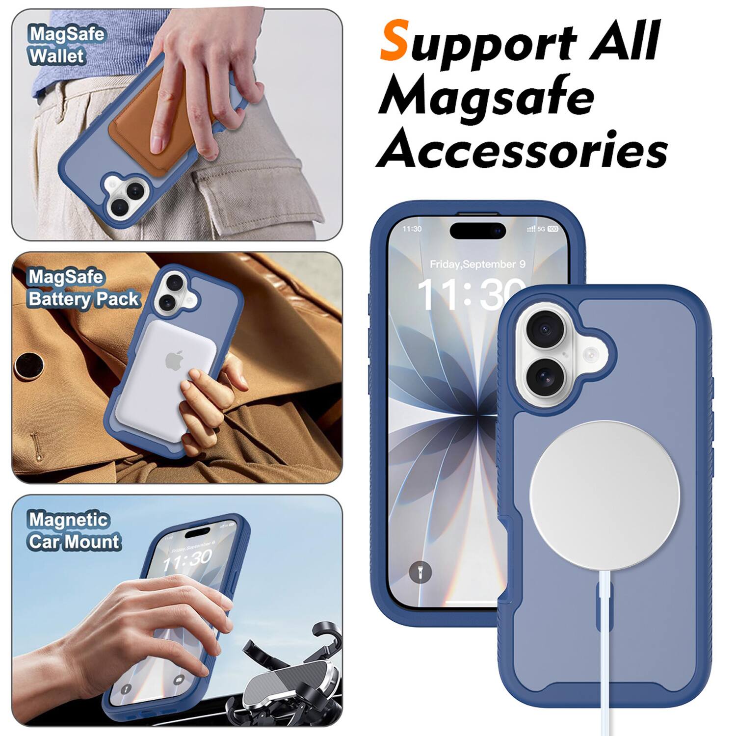 Support All MagSafe Accessories

- MagSafe Wallet
- MagSafe Battery Pack
- Magnetic Car Mount