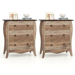 Costway - 2 PCS 30" Farmhouse Chest of Drawers with 3 Folding Fabric Drawers Anti-tipping Kit - Brown